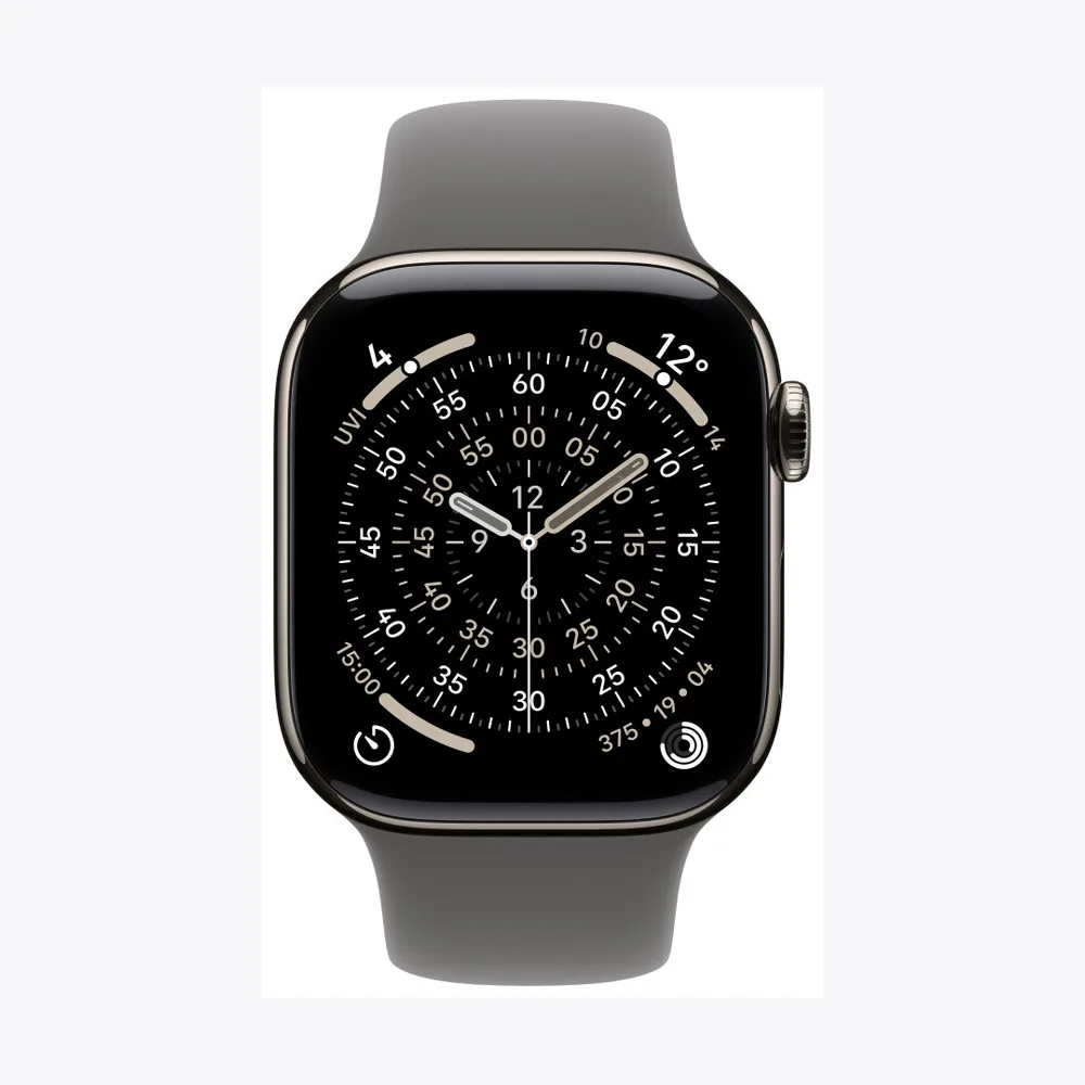 Apple Watch Series 11 GPS + Cellular 42mm Natural Titanium Case with Stone Grey Sport Band - M/L
