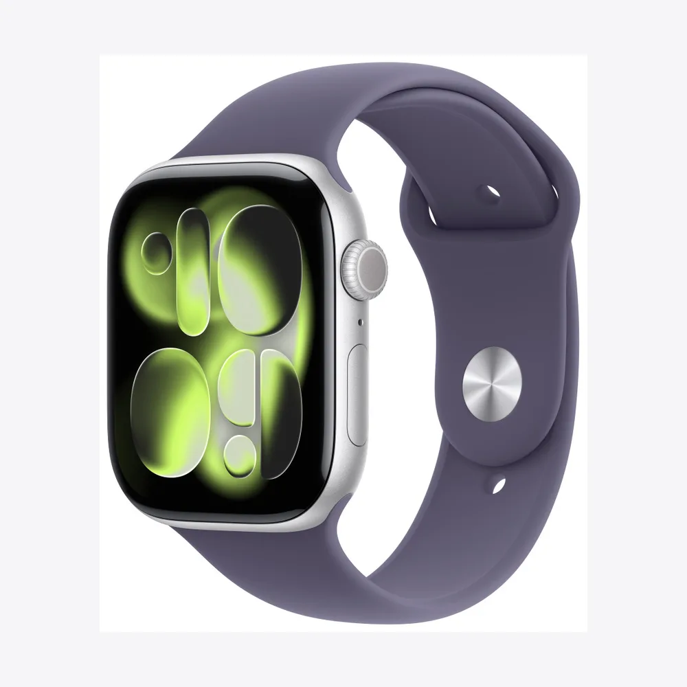 Apple Watch Series 11 GPS + Cellular 46mm Silver Aluminium Case with Purple Fog Sport Band - S/M